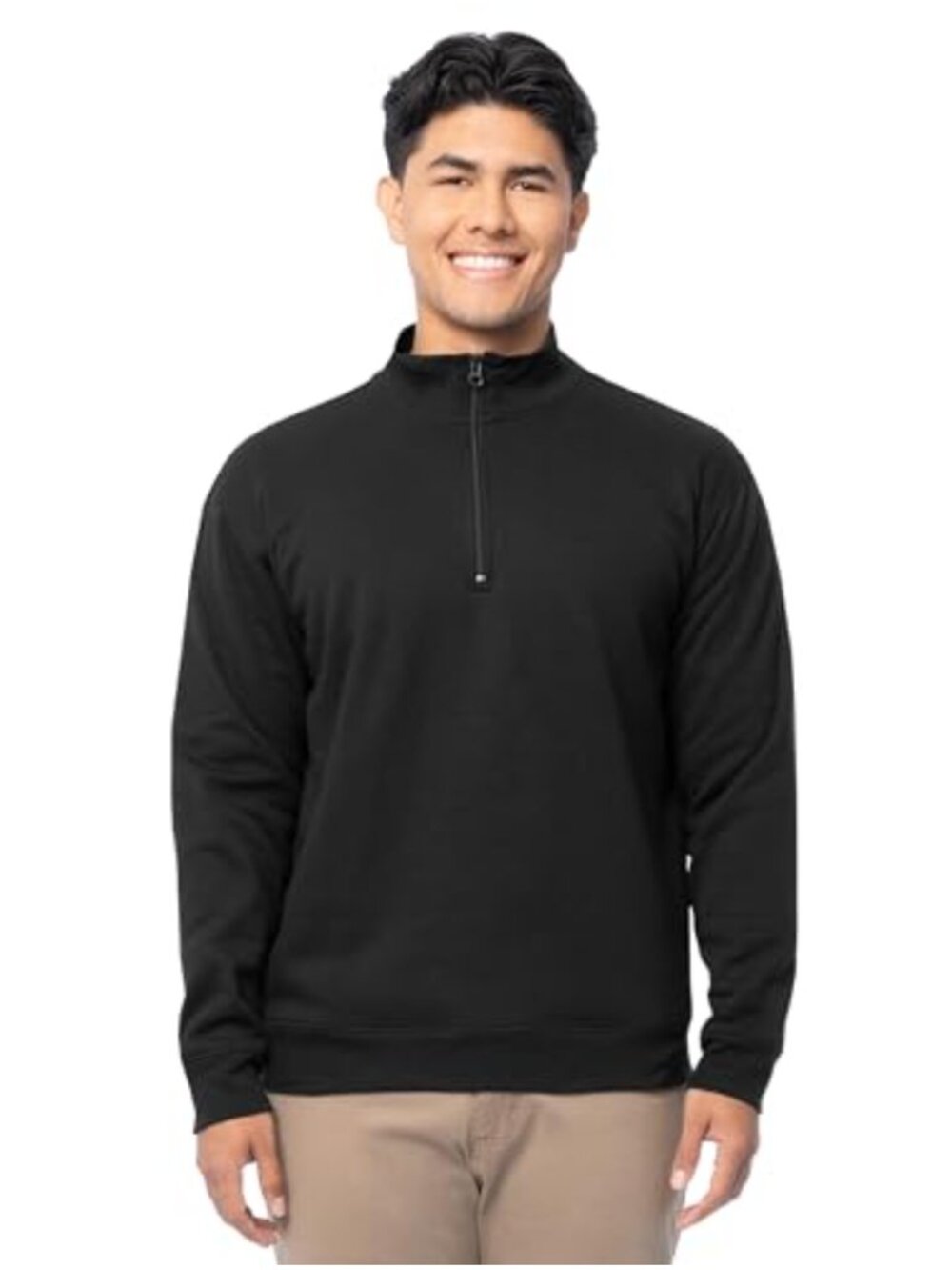 Fleece Quarter-Zip Pullover Sweatshirt Mock Neck Relaxed Fit Long Sleeve